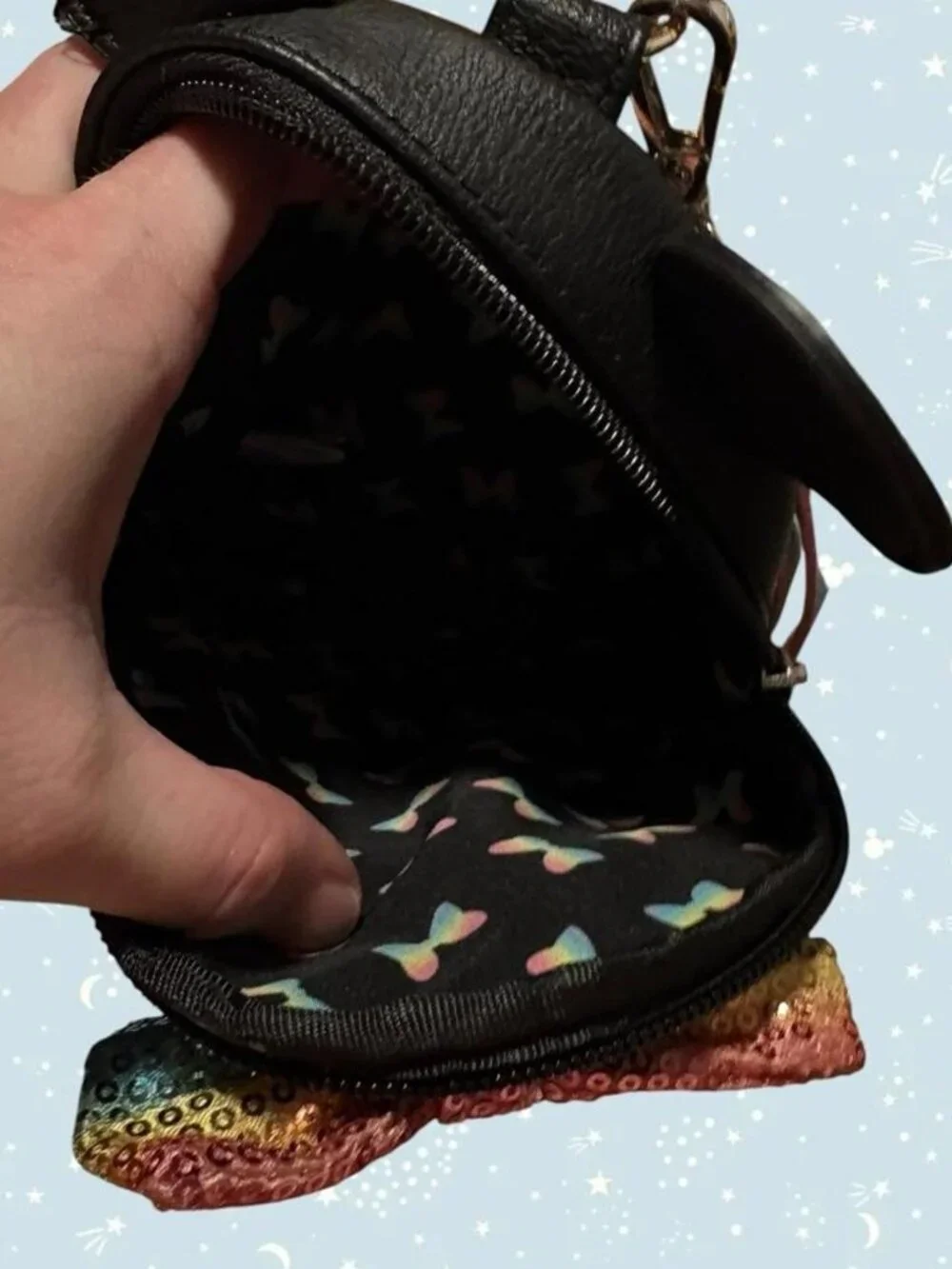 Disney Parks Loungefly Minnie Mouse Rainbow Sequin Mini Backpack wristlet